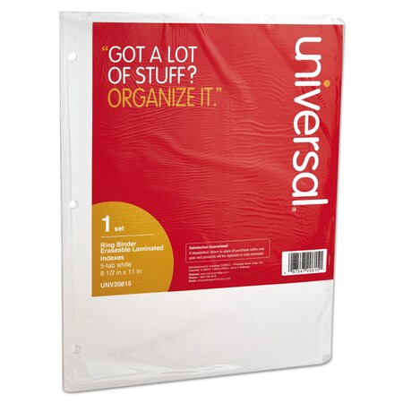 Universal Write & Erase Index Tabs, White, PK5 UNV20815